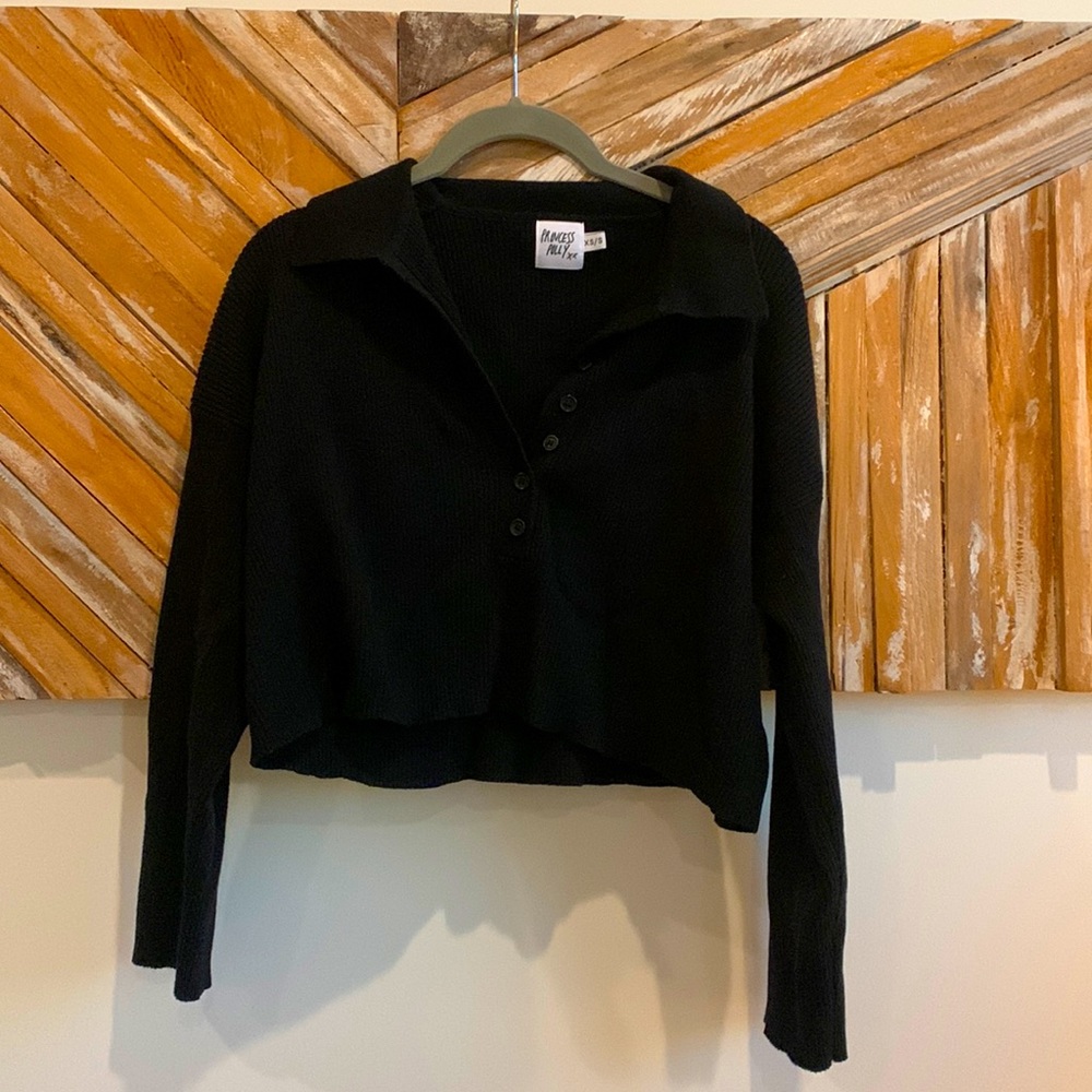 Princes Polly Black button knit/ribbed sweater top
